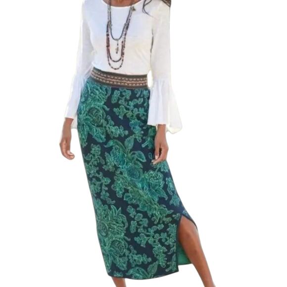 Peruvian Connection Long Knit Sweater Skirt floral pencil sz M Pima Cotton - Picture 10 of 10
